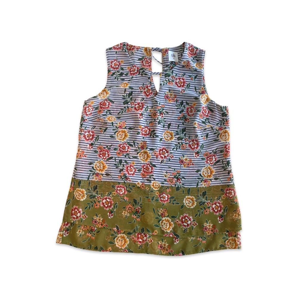 Cabi Picnic Top Floral Stripe Mixed Print Sleeveless Blouse Size XS